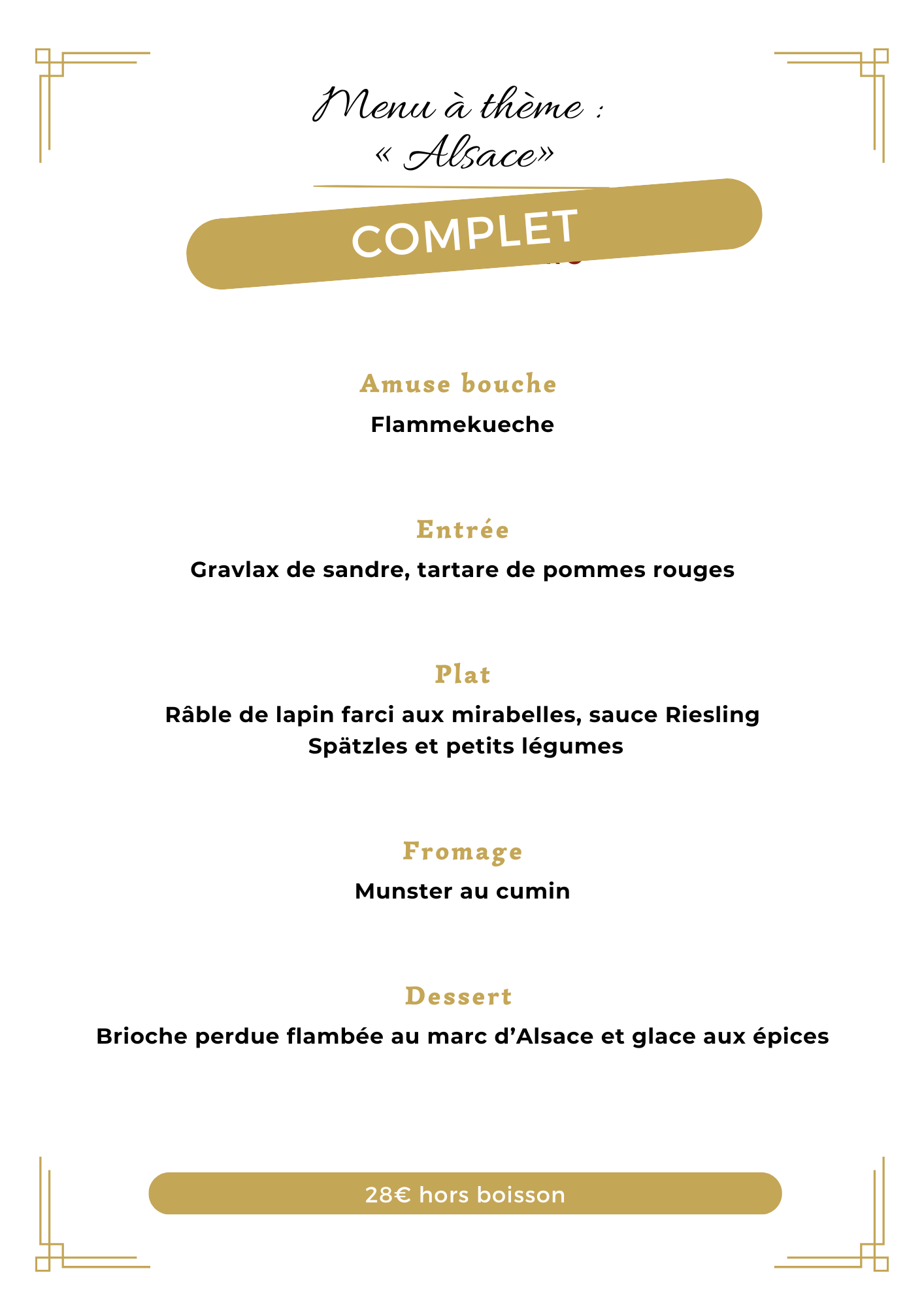 Menu de la soirée a thème 12 décembre
