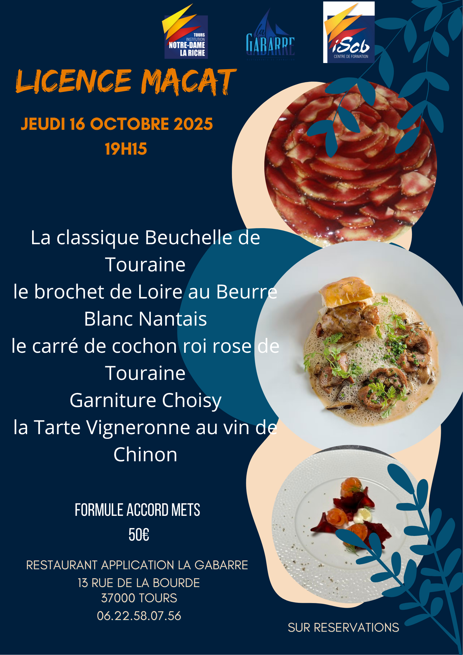 Menu de la soirée a thème 16 octobre
